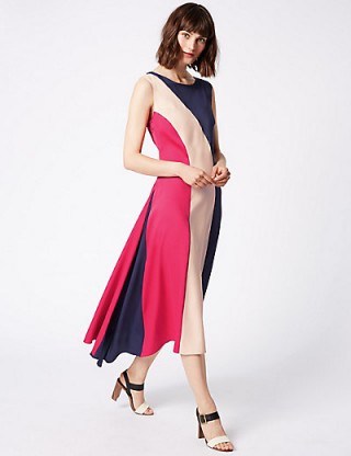 M&S LIMITED EDITION Colour Block Splice Midi Dress / sleeveless pink dresses / Marks and Spencer - flipped