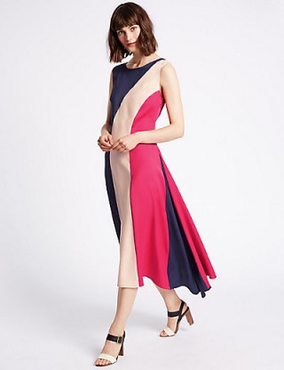 M&S LIMITED EDITION Colour Block Splice Midi Dress / sleeveless pink dresses / Marks and Spencer