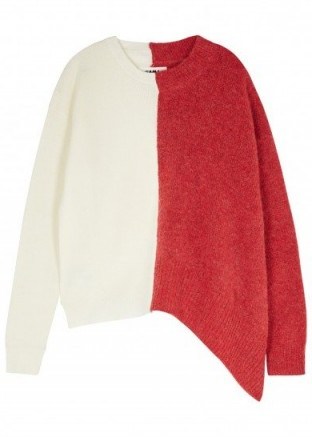 MM6 BY MAISON MARGIELA Colour-block wool blend jumper | asymmetric hem jumpers - flipped