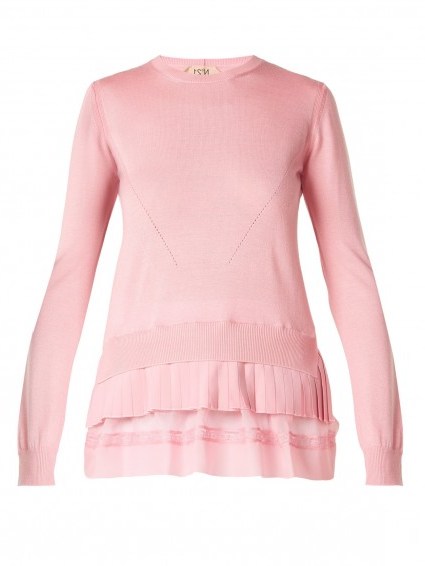 NO. 21 Contrast panel wool-blend sweater ~ pink layered hem sweaters ~ knitwear - flipped