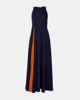 Ted Baker MADIZON Contrast pleat maxi dress – long navy occasion dresses