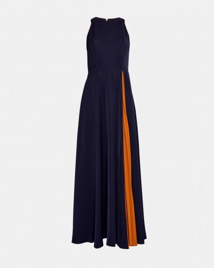 Ted Baker MADIZON Contrast pleat maxi dress – long navy occasion dresses - flipped