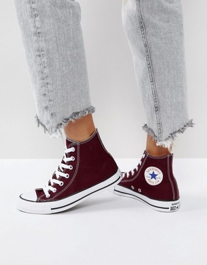 Converse Chuck Taylor All Star Hi Top Trainers In Burgundy | dark red sneakers | casual flats | flat weekend shoes - flipped