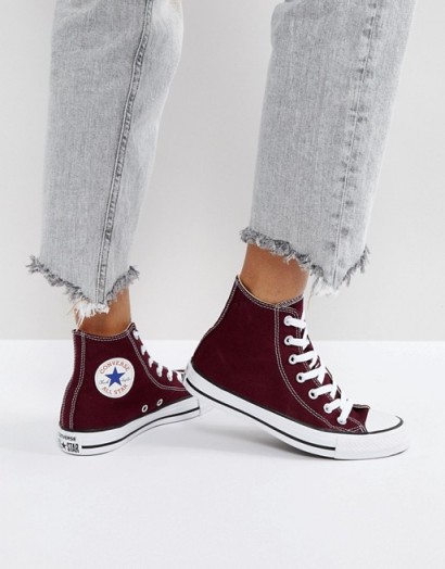 Converse Chuck Taylor All Star Hi Top Trainers In Burgundy | dark red sneakers | casual flats | flat weekend shoes