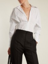 JACQUEMUS Corset-detail pinstriped cotton shirt ~ chic contemporary shirts