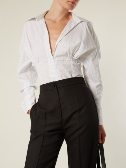 JACQUEMUS Corset-detail pinstriped cotton shirt ~ chic contemporary shirts - flipped