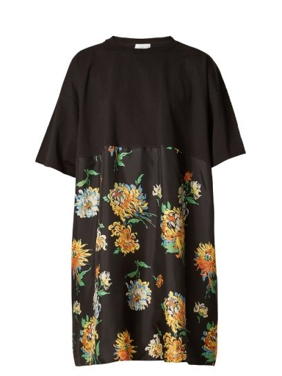 RAEY Cotton and chrysanthemum-print silk T-shirt dress ~ floral printed dresses - flipped