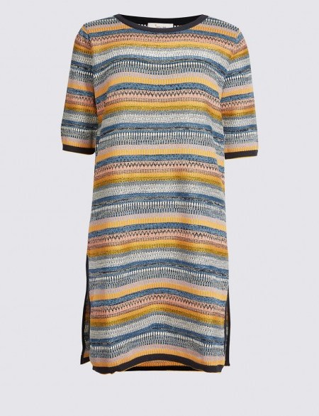 PER UNA Cotton Blend Striped Tunic Jumper / M&S / Marks and Spencer knitwear - flipped