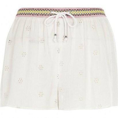 River Island Cream embroidered beach shorts - flipped