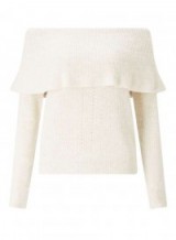 Miss Selfridge Cream Flounce Bardot Jumper | off the shoulder jumpers | neutral knitwear