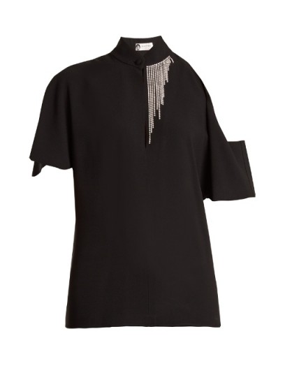 LANVIN Crystal-embellished asymmetric crepe blouse