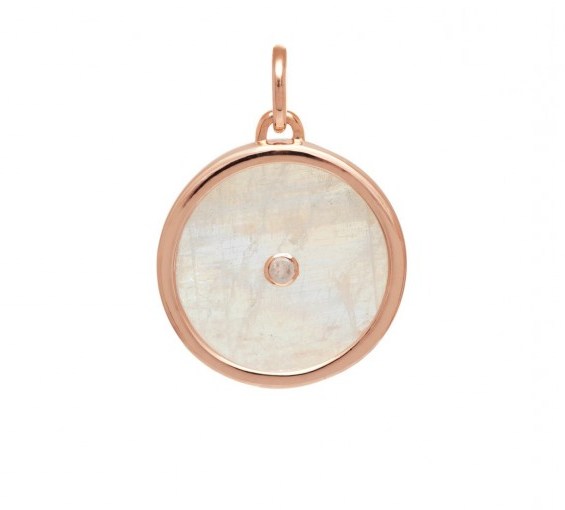 LOLA ROSE Curio Diamond Statement Mini Charm | small round moonstone pendants | disc jewellery - flipped