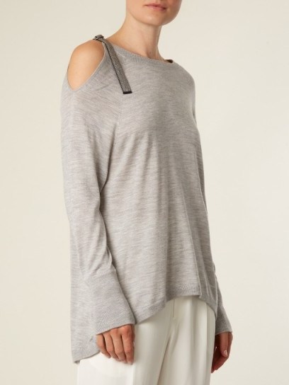 BRUNELLO CUCINELLI Cut-out shoulder cashmere-blend sweater - flipped