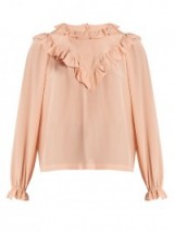 PREEN BY THORNTON BREGAZZI Dale ruffle-trimmed silk blouse ~ romantic pink blouses