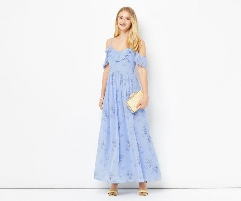 Oasis DANDELION MAXI DRESS ~ blue cold shoulder occasion dresses - flipped