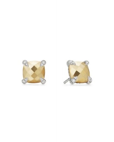 David Yurman Châtelaine 18K Faceted Gold Dome Stud Earrings with Diamonds ~ luxe studs - flipped