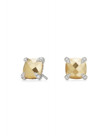 David Yurman Châtelaine 18K Faceted Gold Dome Stud Earrings with Diamonds ~ luxe studs
