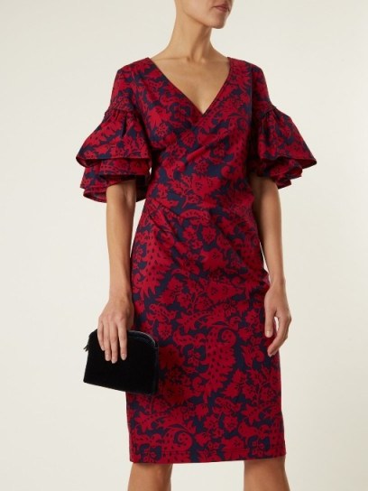 OSCAR DE LA RENTA Decorative floral-print cotton-blend poplin dress ~ chic style - flipped