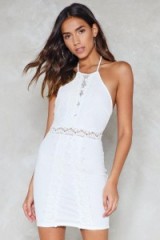 Nasty Gal Delicate Situation Bodycon Dress – white lace halterneck dresses