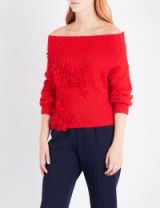 DELPOZO Textured off-the-shoulder jumper | red bardot jumpers | statement knitwear