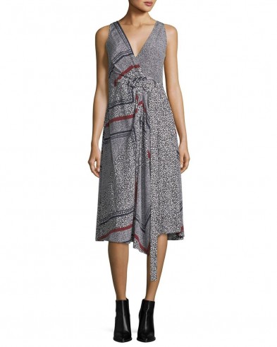Derek Lam 10 Crosby Sleeveless Printed Wrap Dress w/ Pleating
