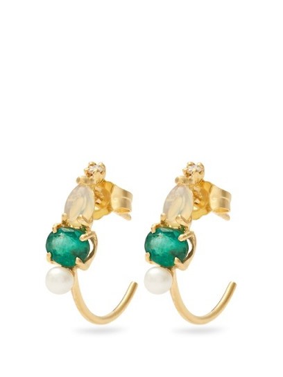 LOREN STEWART Diamond, emerald, opal, pearl & gold earrings - flipped