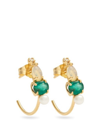 LOREN STEWART Diamond, emerald, opal, pearl & gold earrings