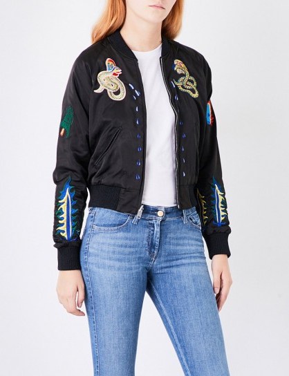 DIESEL Absol embroidered satin jacket | black embroidered bomber jackets - flipped