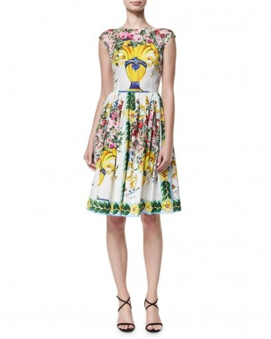 Dolce & Gabbana Floral Vase Cap-Sleeve Fit & Flare Dress - flipped