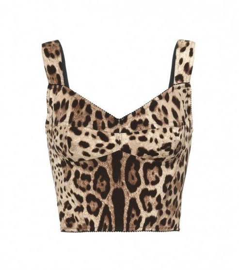 DOLCE & GABBANA Leopard-printed silk crop top | animal print tops - flipped