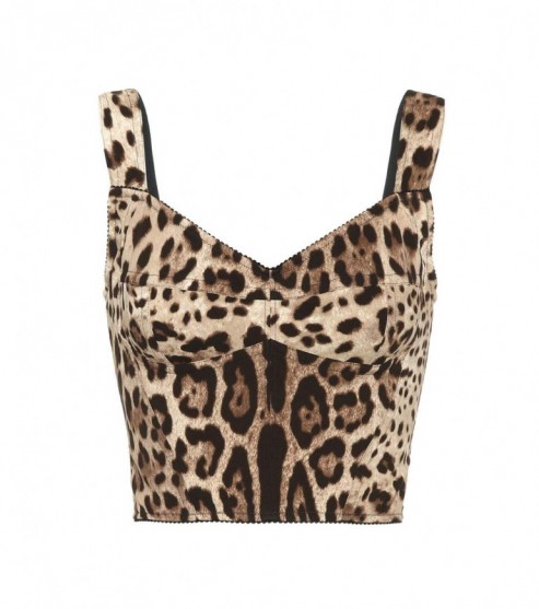 DOLCE & GABBANA Leopard-printed silk crop top | animal print tops