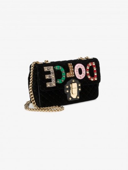 Dolce & Gabbana Lucia Studded Quilted Shoulder Bag – black velvet bags - flipped