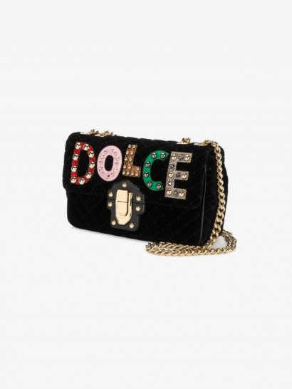 Dolce & Gabbana Lucia Studded Quilted Shoulder Bag – black velvet bags