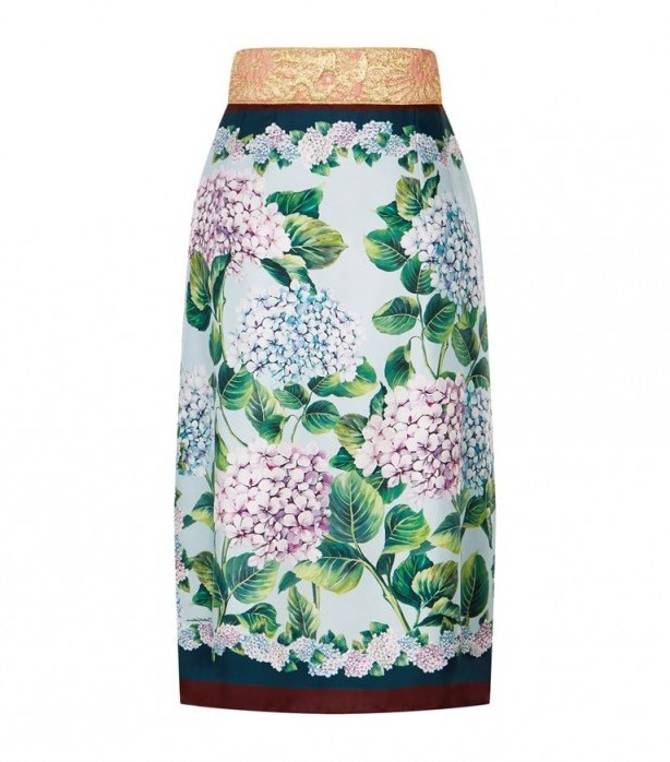 Dolce & Gabbana Lurex Trimmed Hydrangea Print Skirt – bold floral printed skirts - flipped