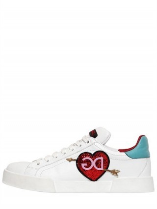 DOLCE & GABBANA PORTOFINO LIGHT LEATHER SNEAKERS | designer trainers | heart embellished flats | sports luxe shoes - flipped