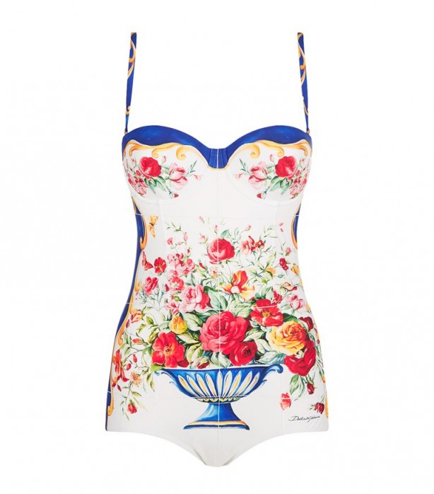 Dolce & Gabbana Mosaic Tile Print Push-Up Swimsuit