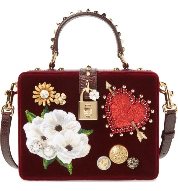 Dolce & Gabbana Heart Floral Embellished Velvet Box Bag - flipped