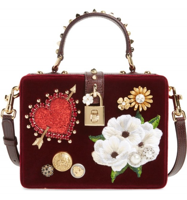 Dolce & Gabbana Heart Floral Embellished Velvet Box Bag