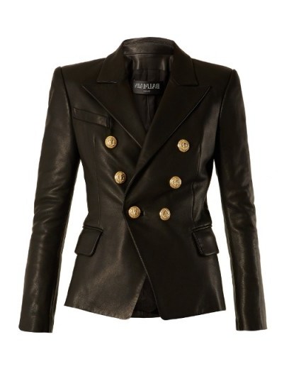 BALMAIN Double-breasted leather blazer - flipped