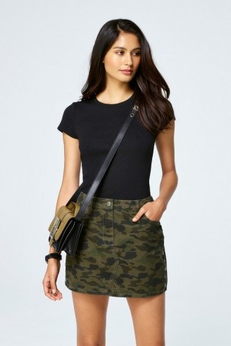 REBECCA MINKOFF DOVE SKIRT | khaki camouflage mini skirts | camo print demin - flipped
