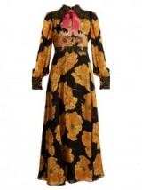 GUCCI Dragon-embroidered poppy-print crepe dress ~ long luxe dresses