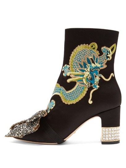 GUCCI Dragon-embroidered satin ankle boots - flipped