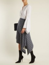 PALMER//HARDING Draped-front striped cotton-blend skirt ~ asymmetric hemline skirts