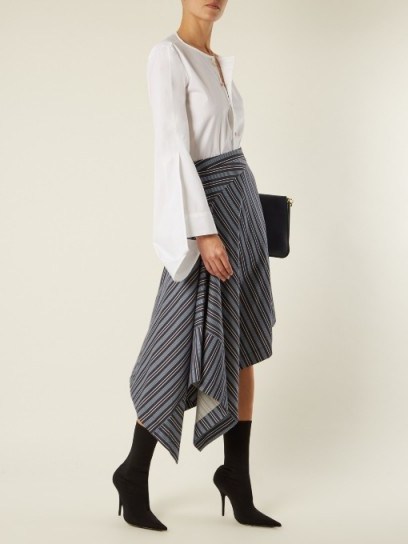 PALMER//HARDING Draped-front striped cotton-blend skirt ~ asymmetric hemline skirts - flipped