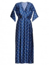 FENDI Drape-sleeve geometric-print satin dress