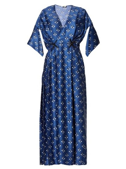 FENDI Drape-sleeve geometric-print satin dress - flipped