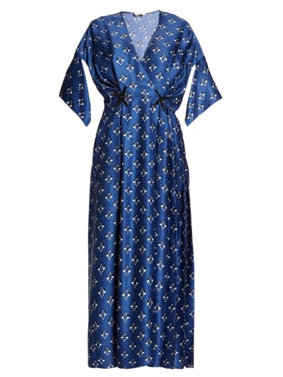 FENDI Drape-sleeve geometric-print satin dress