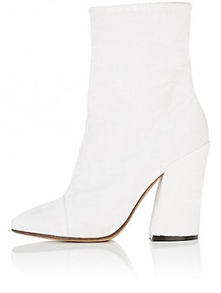 DRIES VAN NOTEN Angled-Heel Velvet Ankle Boots | white luxe footwear - flipped