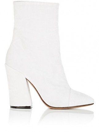 DRIES VAN NOTEN Angled-Heel Velvet Ankle Boots | white luxe footwear