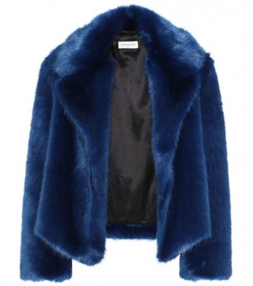DRIES VAN NOTEN Faux-fur coat – blue winter coats – stylish fluffy jackets - flipped